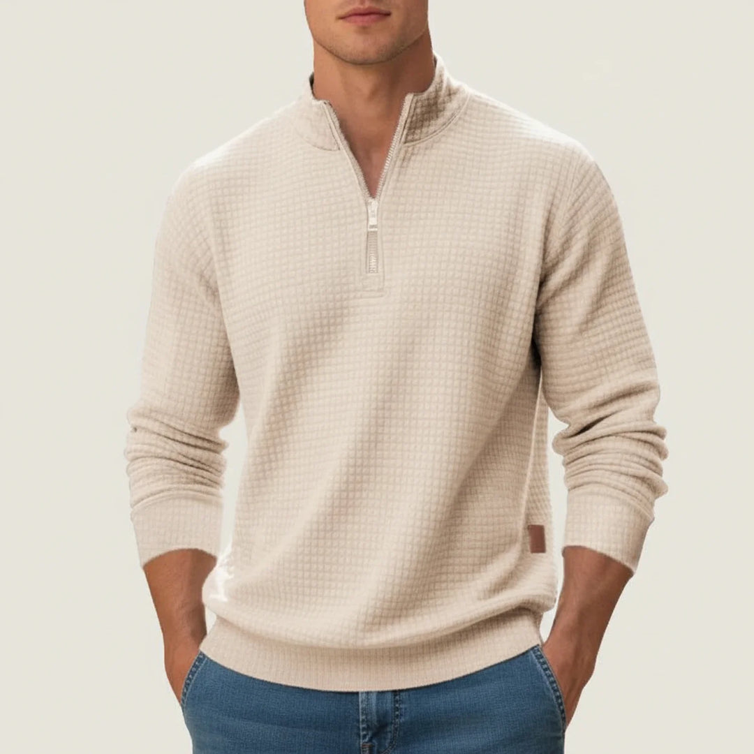 Men's Quarter-Zip Pullover Sweater Beige