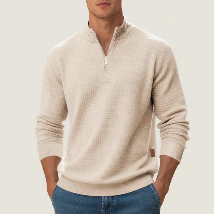 Men's Quarter-Zip Pullover Sweater Beige