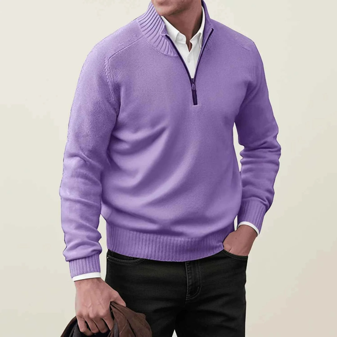 Men's Quarter-Zip Pullover Sweater Purple