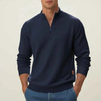 Men's Cotton Quarter-zip Textured Long Sleeve Pullover Winter