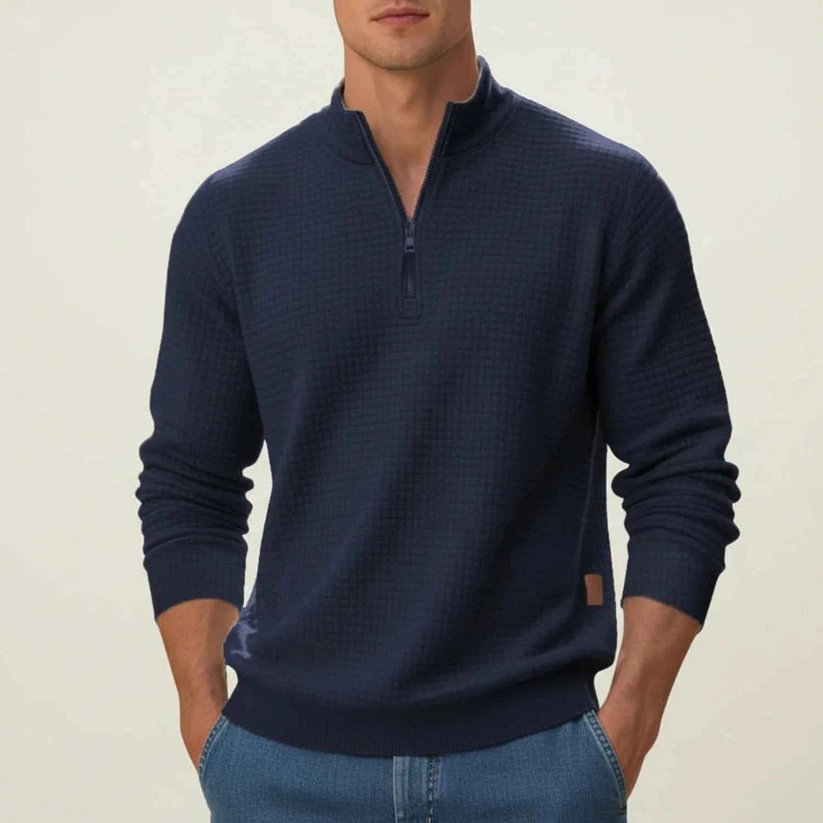 Men's Cotton Quarter-zip Textured Long Sleeve Pullover Winter
