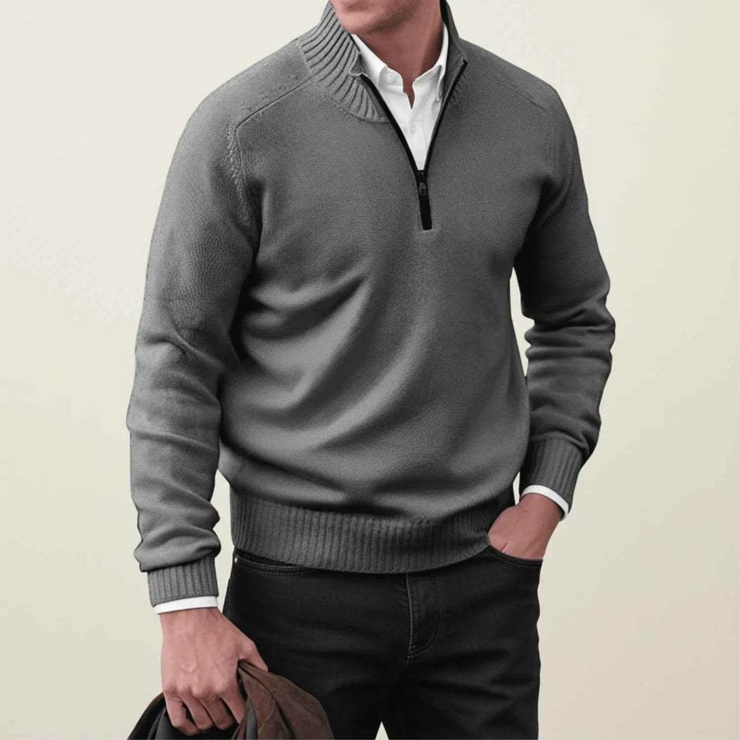 Men's Quarter-Zip Pullover Sweater Dark Gray