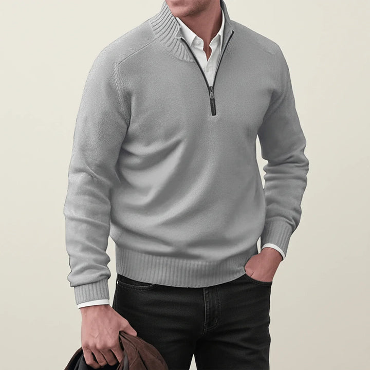 Men's Quarter-Zip Pullover Sweater Light Gray