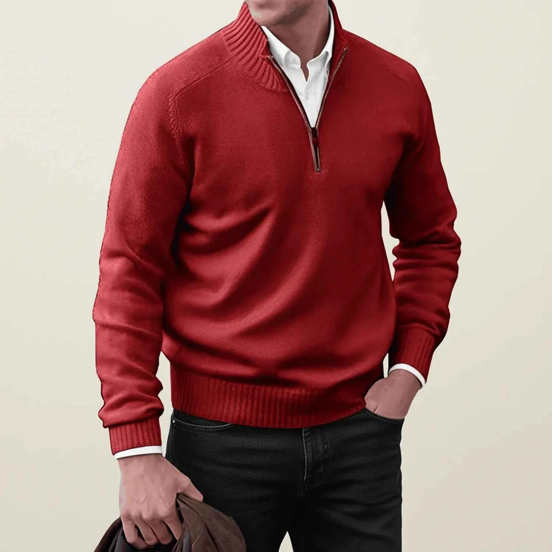 Men's Quarter-Zip Pullover Sweater Red