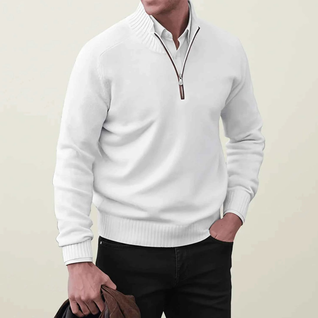 Men's Quarter-Zip Pullover Sweater White