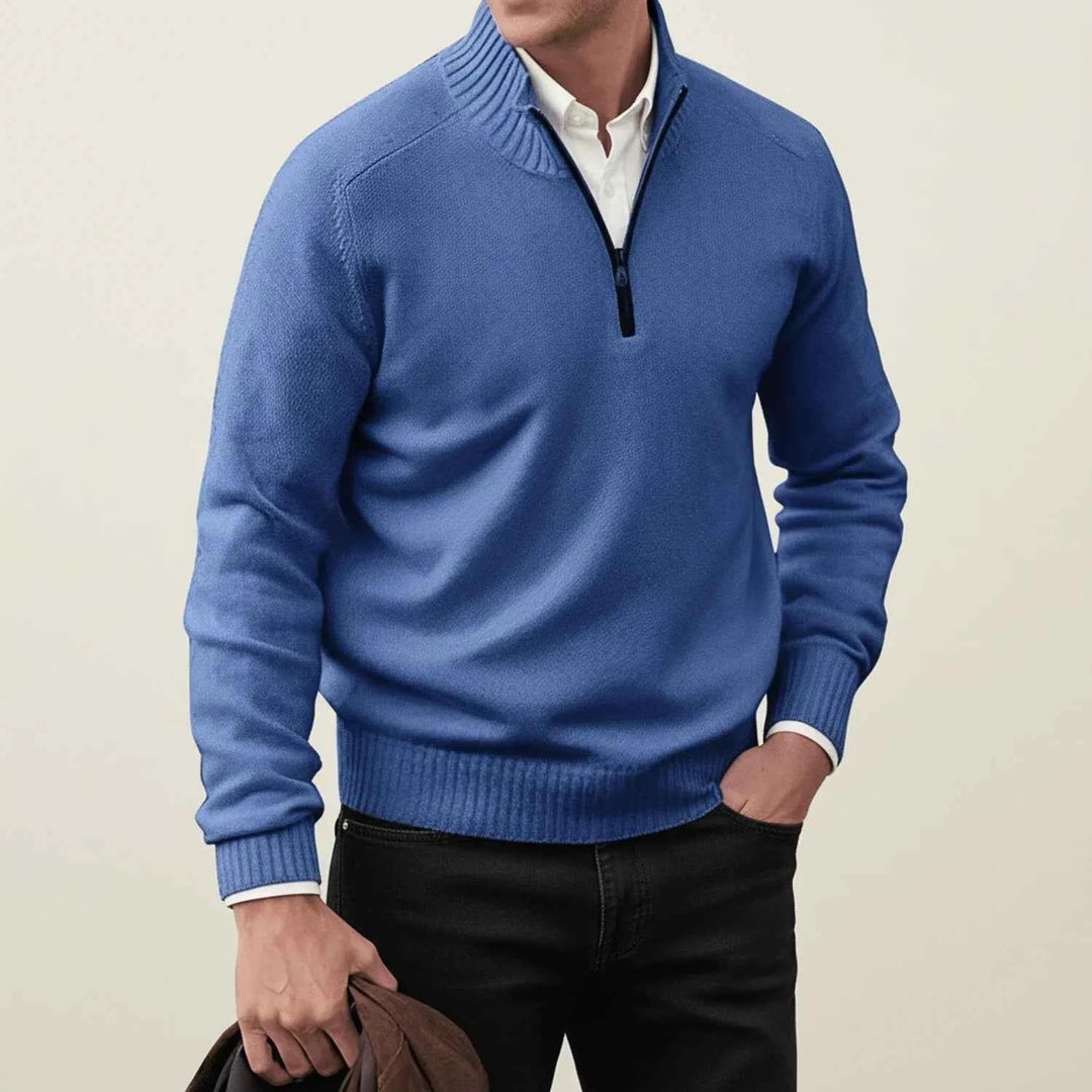 Men's Quarter-Zip Pullover Sweater Blue