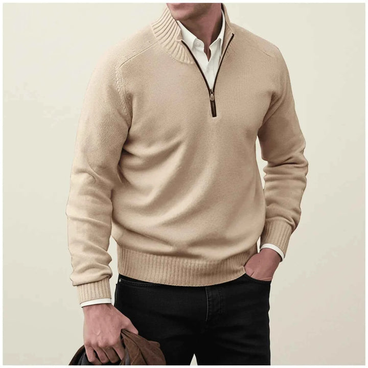 Men's Quarter-Zip Pullover Sweater Khaki