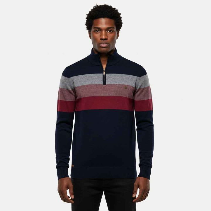 Men's Quarter-Zip Striped Sweater Navy