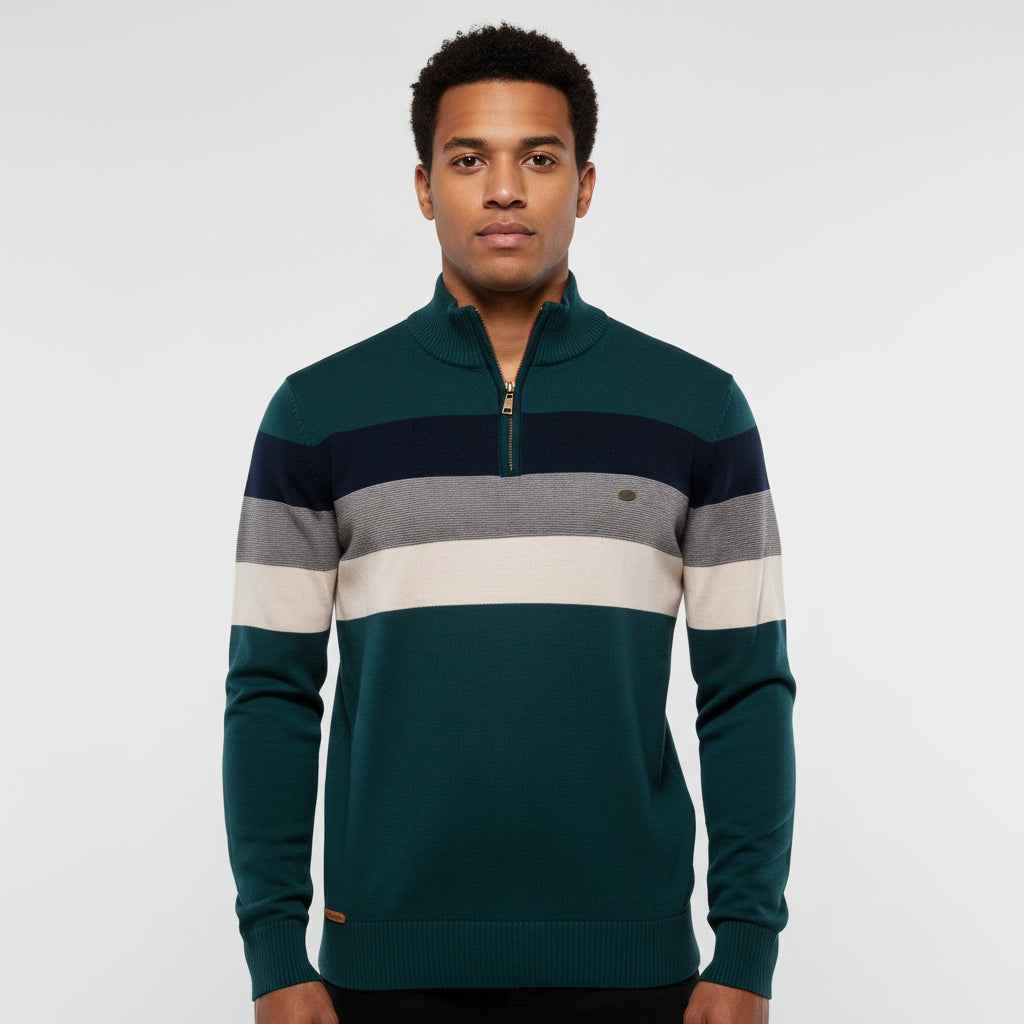 Men's Quarter-Zip Striped Sweater Green