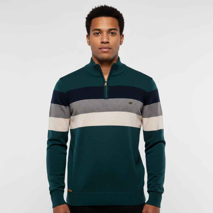 Men's Quarter-Zip Striped Sweater Green