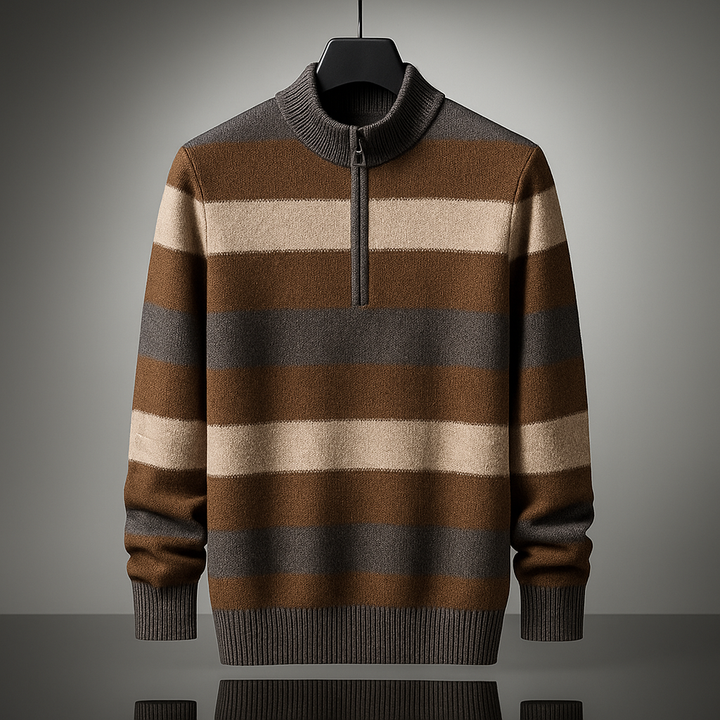 Men's Quarter Zip Sweater - Elmsbury Style Brown