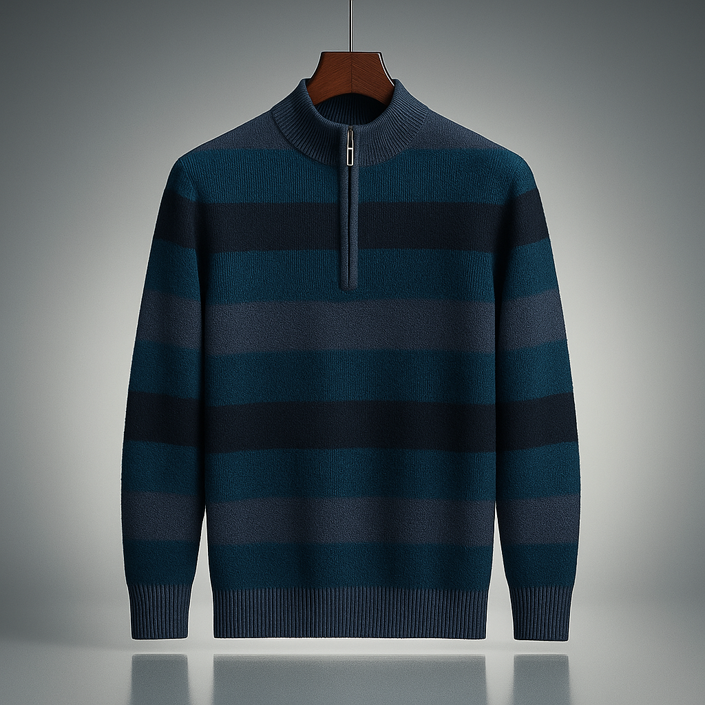 Men's Quarter Zip Sweater - Elmsbury Style Navy Blue