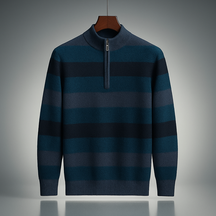 Men's Quarter Zip Sweater - Elmsbury Style Navy Blue
