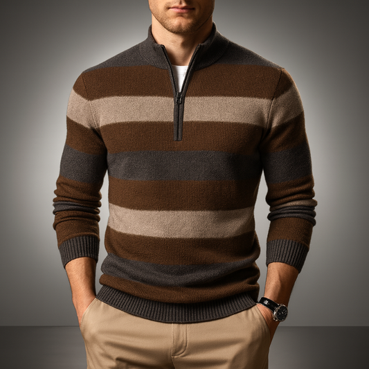 Men's Quarter-zip Relaxed Fit Ribbed Sweater Winter Essential