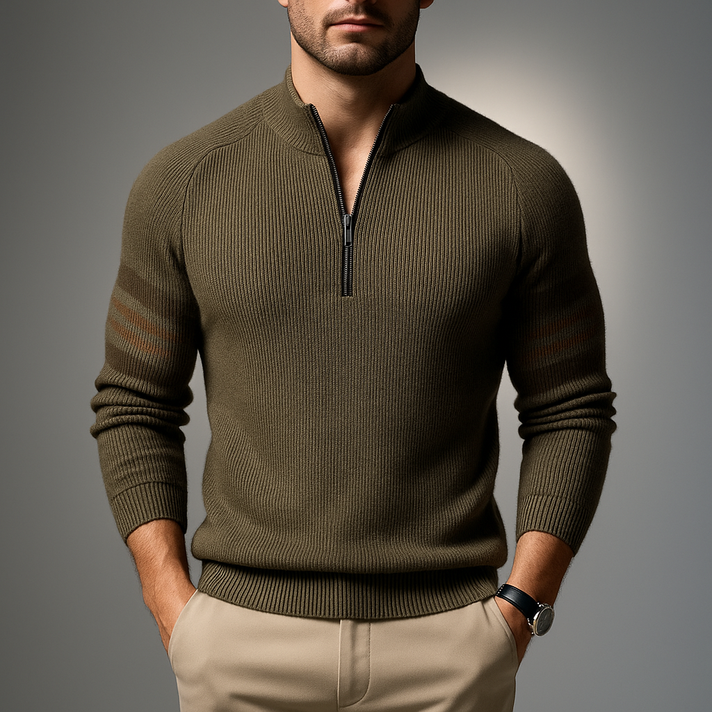 Men's Quarter-Zip Sweater - Stylish and Comfortable Green