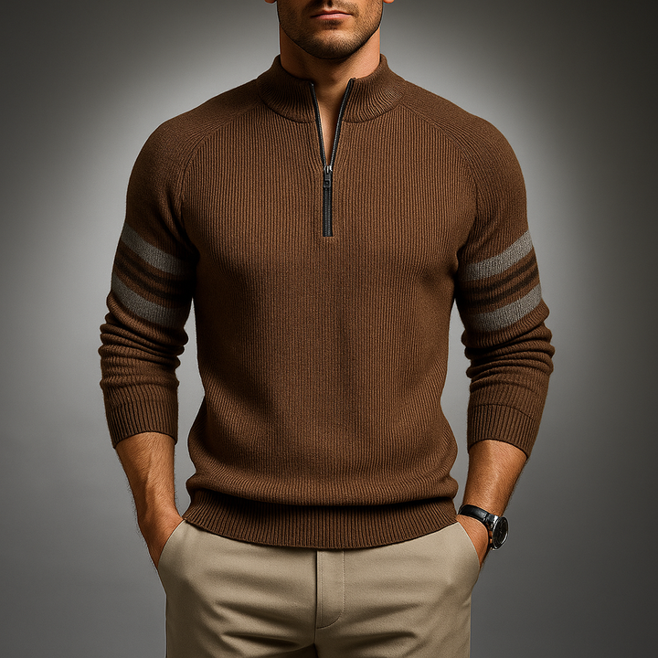 Men's Quarter-Zip Sweater - Stylish and Comfortable Brown