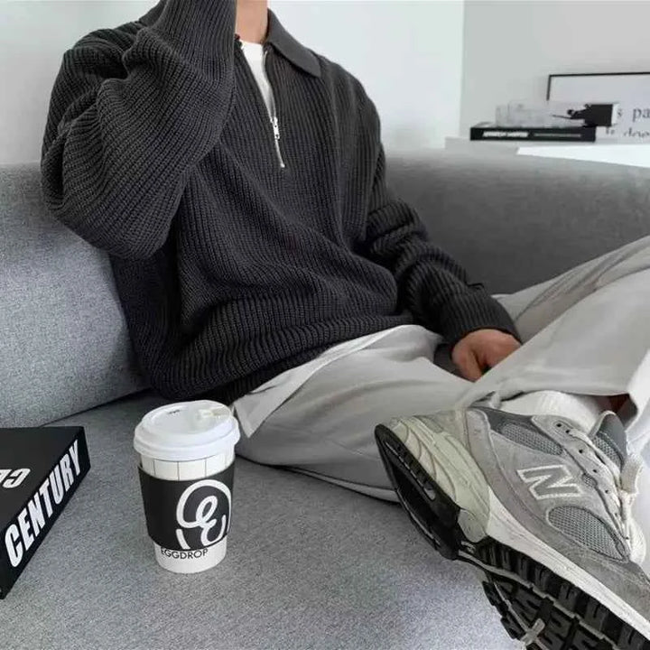 Men's Quarter-Zip Textured Knit Sweater