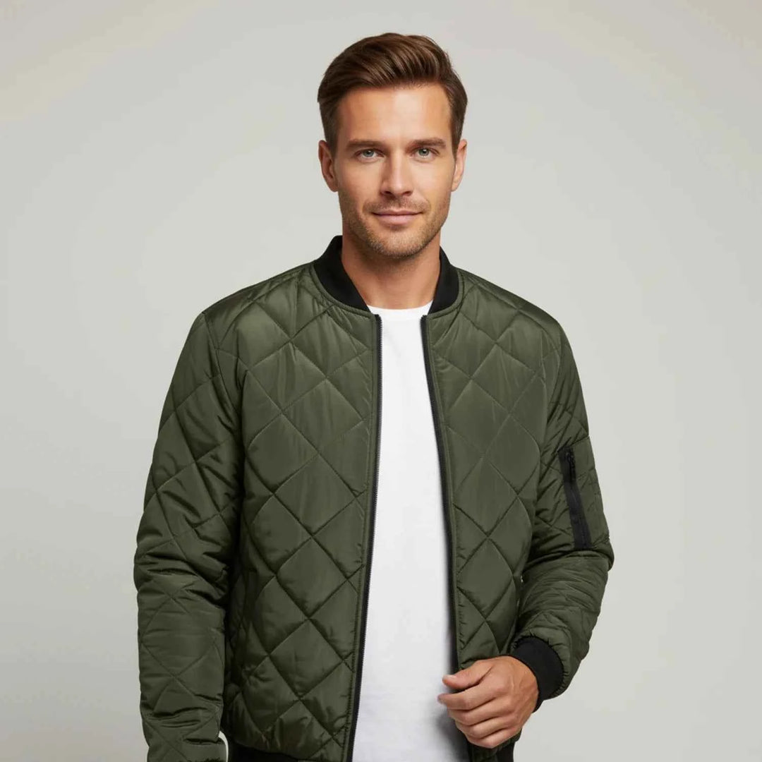 Men's Quilted Bomber Jacket Green