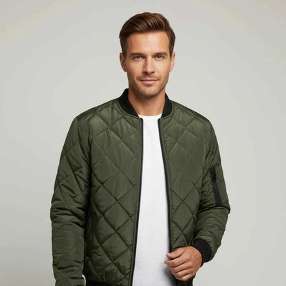 Men's Polyester Jacket Ribbed Trim Black Winter Green Green