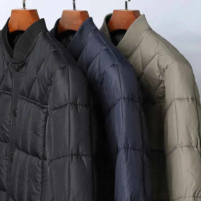 Men's Quilted Bomber Jacket | Ribbed Collar Snap Button Hip-Length Design