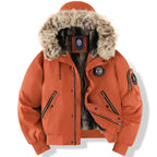 Men's Quilted Bomber Jacket with Faux Fur Hood Orange