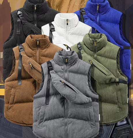 Men's Quilted Corduroy Bodywarmer - High Collar, Zip Closure, Adjustable Fit