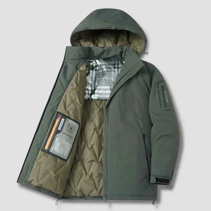 Men's Quilted Cotton Hooded Jacket – Loose Fit – Zip Closure – Casual Outdoor Wear Green