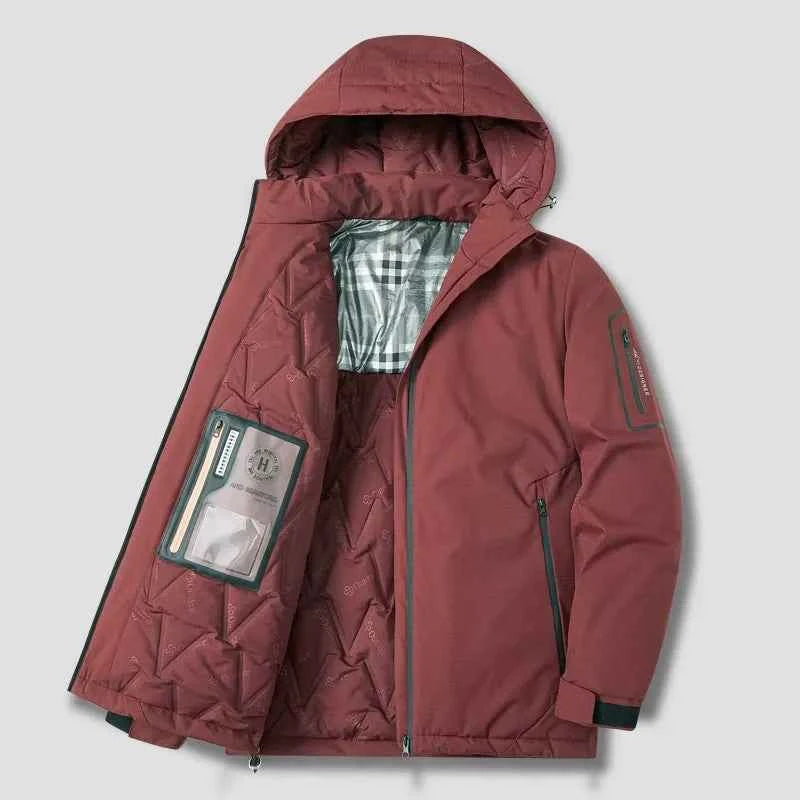 Men's Quilted Cotton Hooded Jacket – Loose Fit – Zip Closure – Casual Outdoor Wear Maroon