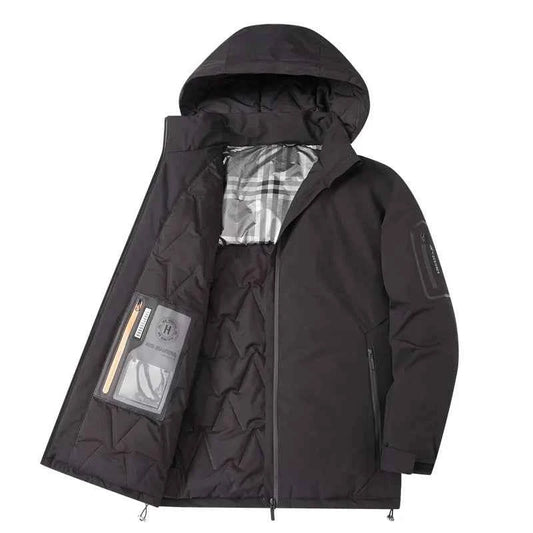 Men's Black Quilted Padded Loose Fit Zip Hood Outdoor Jacket Black