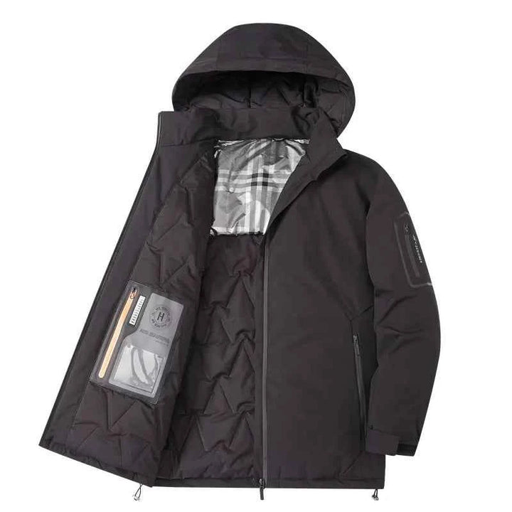 Men's Quilted Cotton Hooded Jacket – Loose Fit – Zip Closure – Casual Outdoor Wear Black