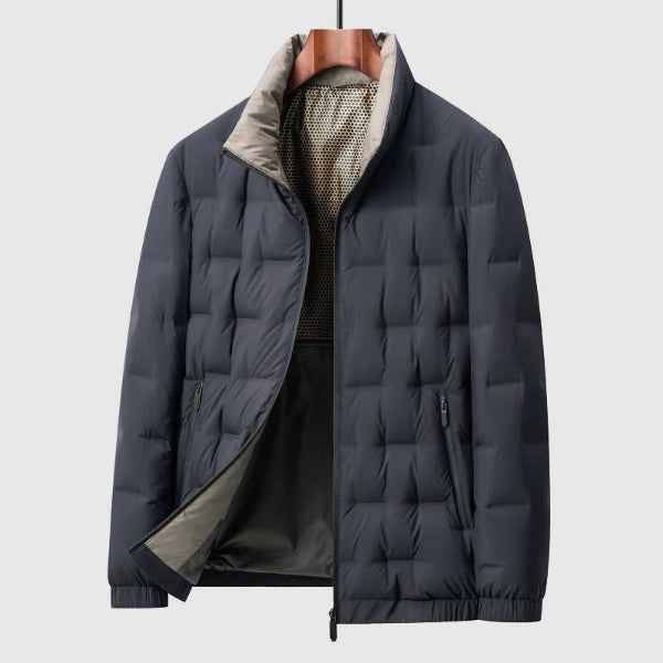 Men's Quilted Down Jacket – Regular Fit – Zipper Closure – Stand-Up Collar Blue