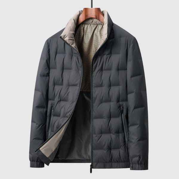 Men's Quilted Down Jacket – Regular Fit – Zipper Closure – Stand-Up Collar Black