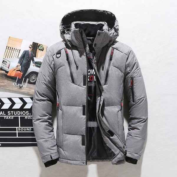 Men's Quilted Down Jacket with Hood – Zip Closure – Hip Length – Regular Fit Grey