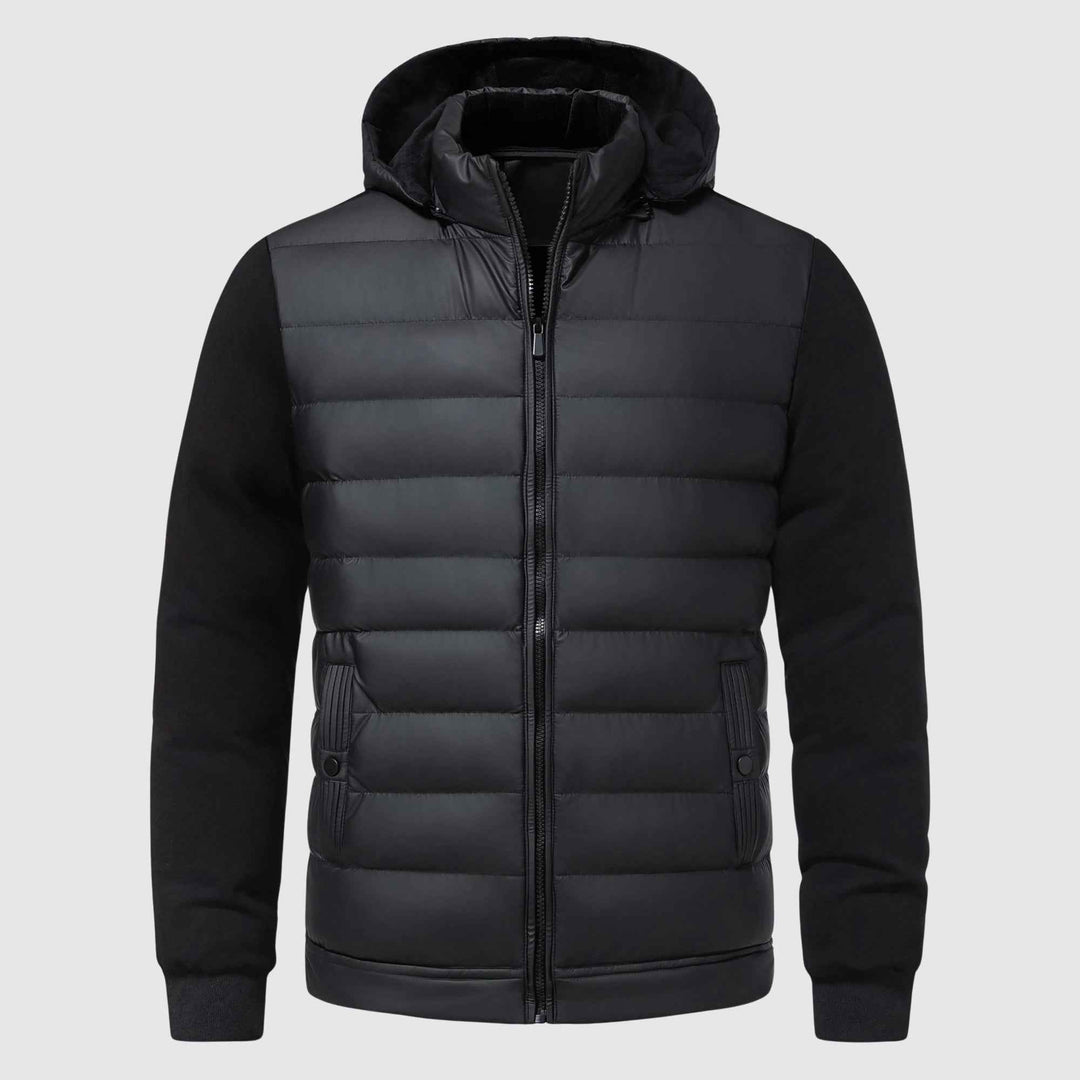 Men's Quilted Hooded Puffer Jacket | Regular Fit Hip-Length Outerwear Black
