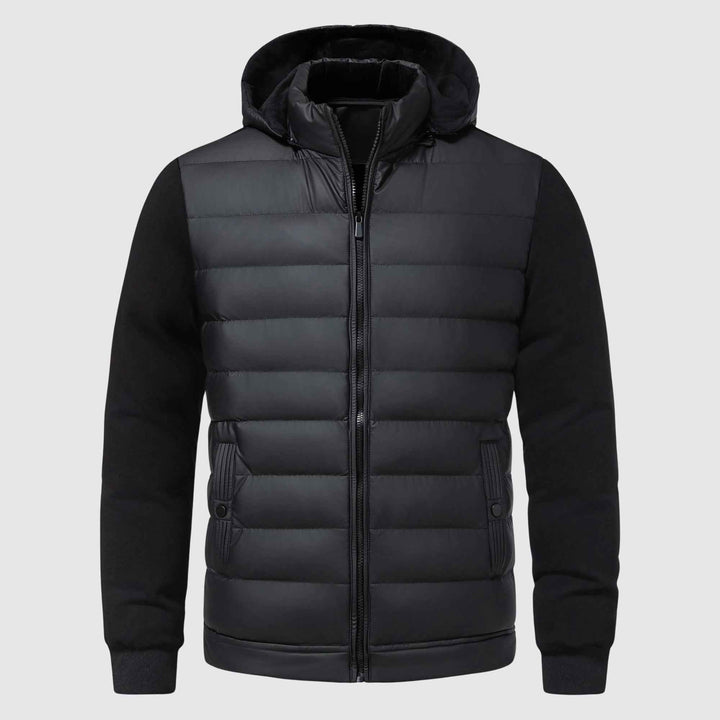 Men's Quilted Hooded Puffer Jacket | Regular Fit Hip-Length Outerwear Black