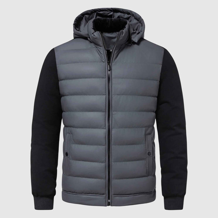 Men's Quilted Hooded Puffer Jacket | Regular Fit Hip-Length Outerwear Gray