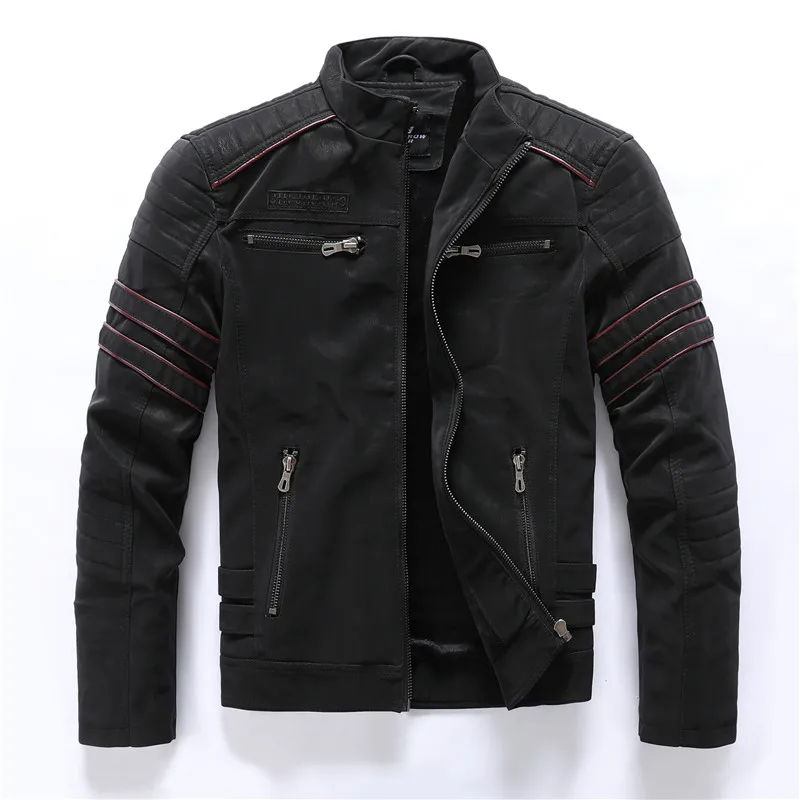 Men's Quilted Motorcycle Jacket with Fleece Lining and Multiple Pockets Black