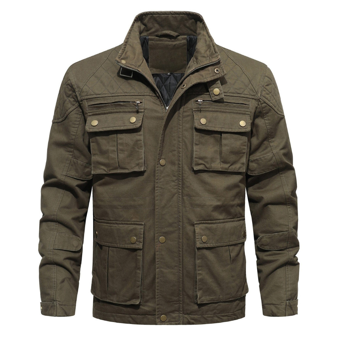 Men's Quilted Multi-Pocket Field Jacket with Stand Collar