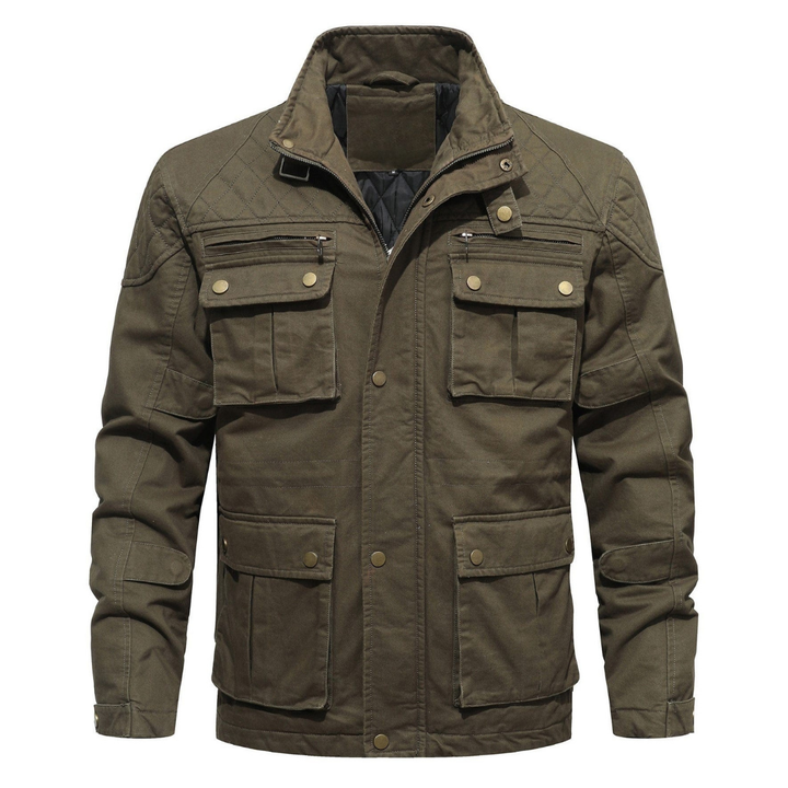 Men's Quilted Multi-Pocket Field Jacket with Stand Collar