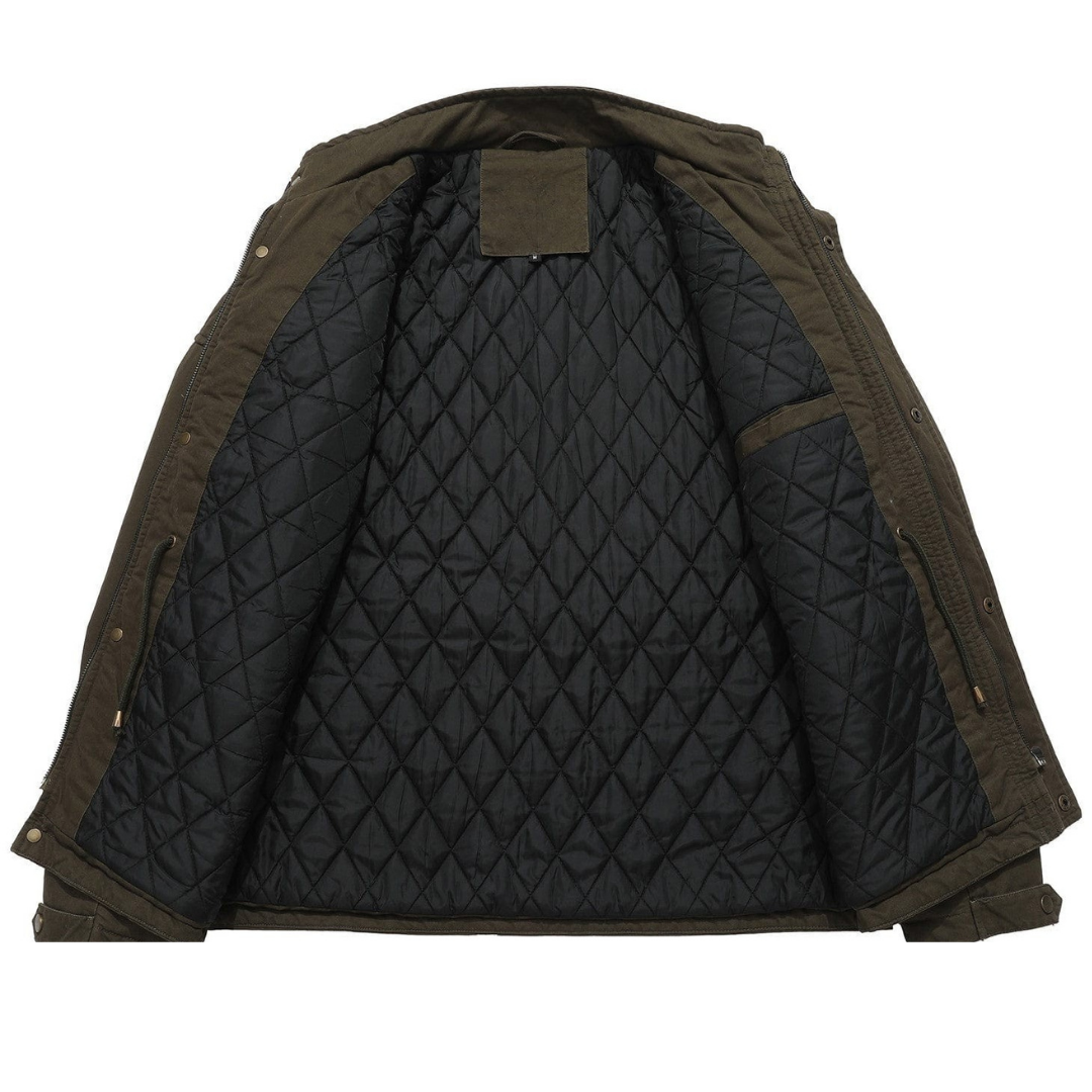 Men's Quilted Multi-Pocket Field Jacket with Stand Collar