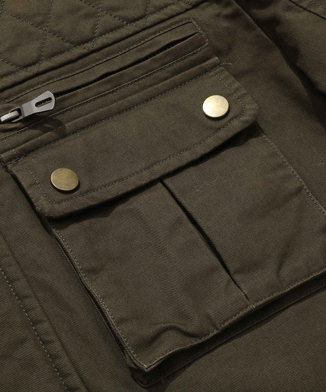 Men's Quilted Multi-Pocket Field Jacket with Stand Collar