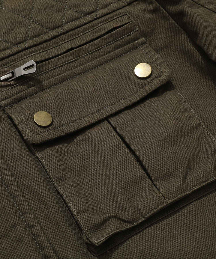 Men's Quilted Multi-Pocket Field Jacket with Stand Collar