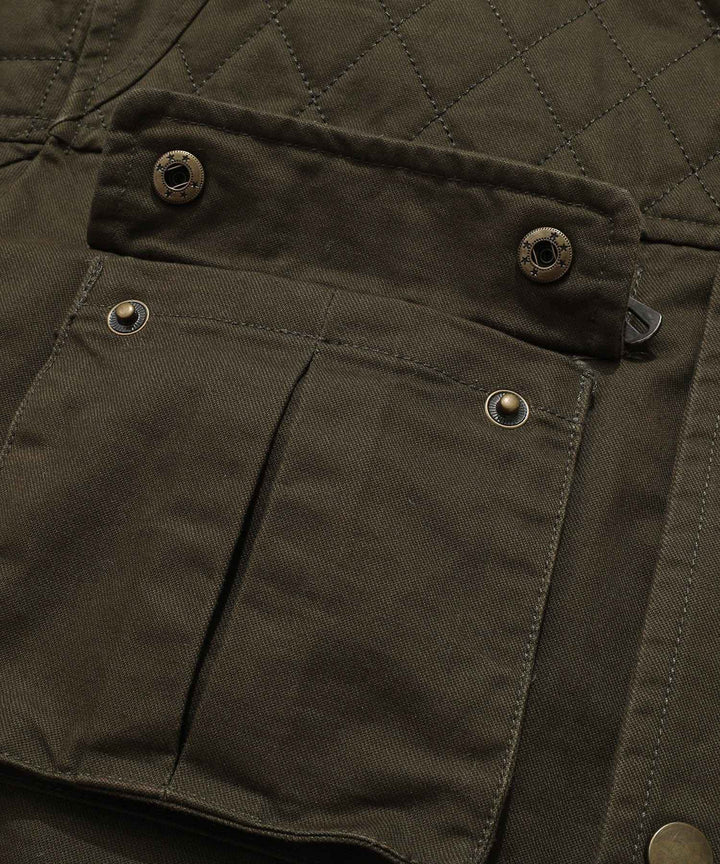 Men's Quilted Multi-Pocket Field Jacket with Stand Collar