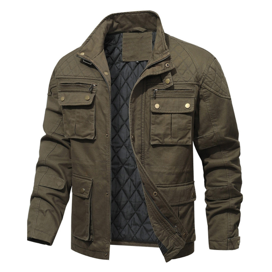 Men's Quilted Multi-Pocket Field Jacket with Stand Collar