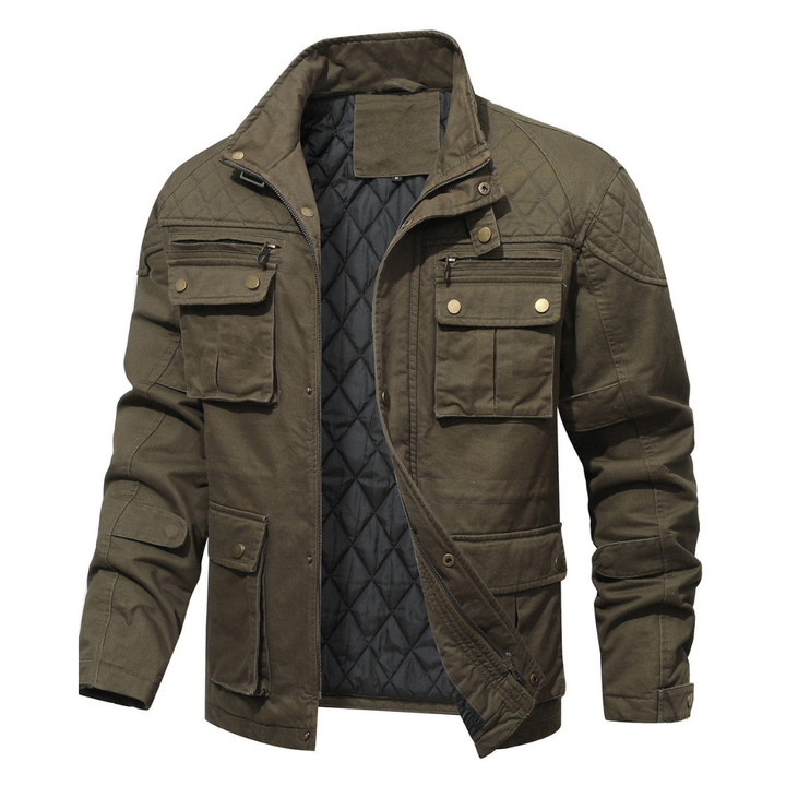 Men's Quilted Multi-Pocket Field Jacket with Stand Collar