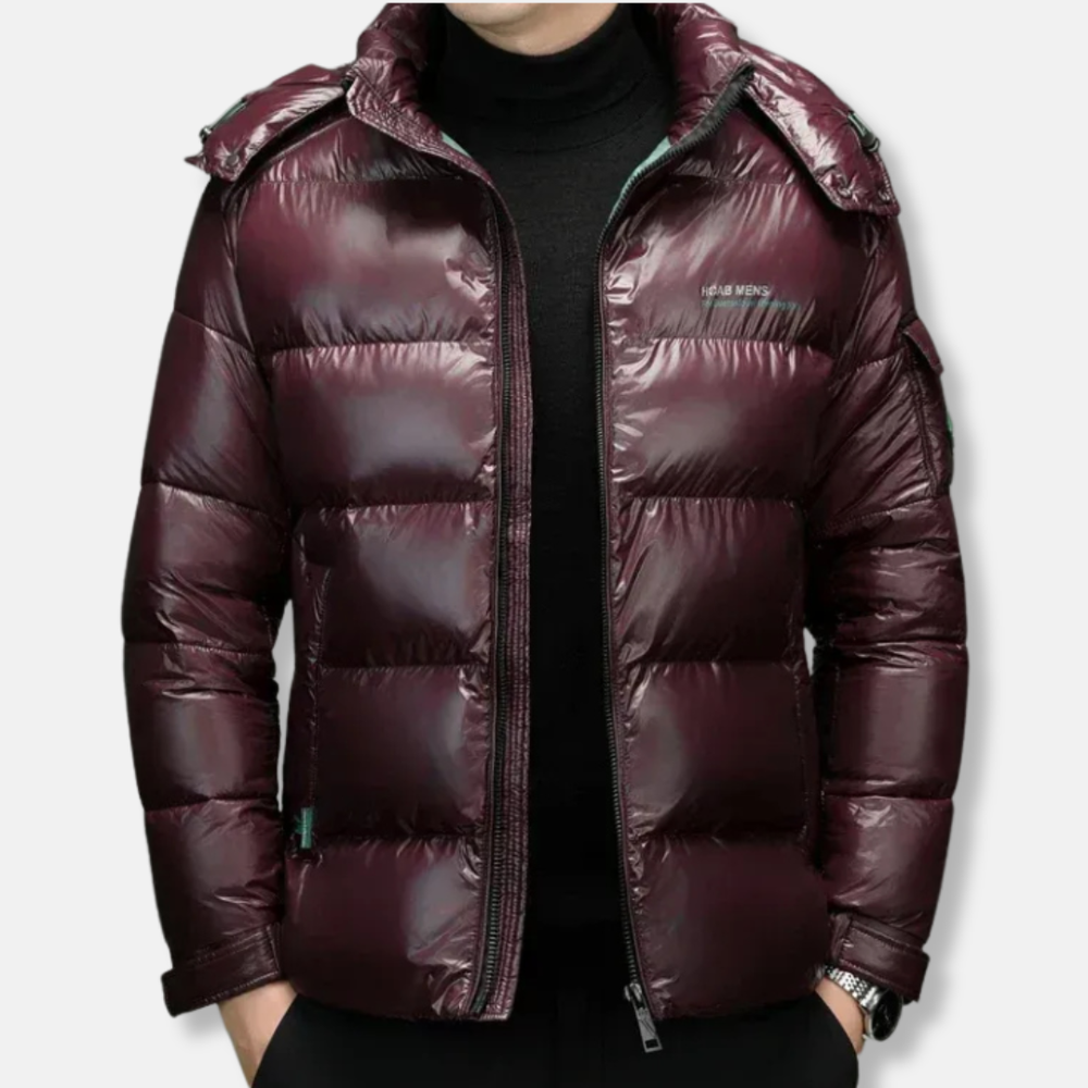 Men's Quilted Puffer Jacket – Regular Fit – Stand-Up Collar – Zipper Closure Red