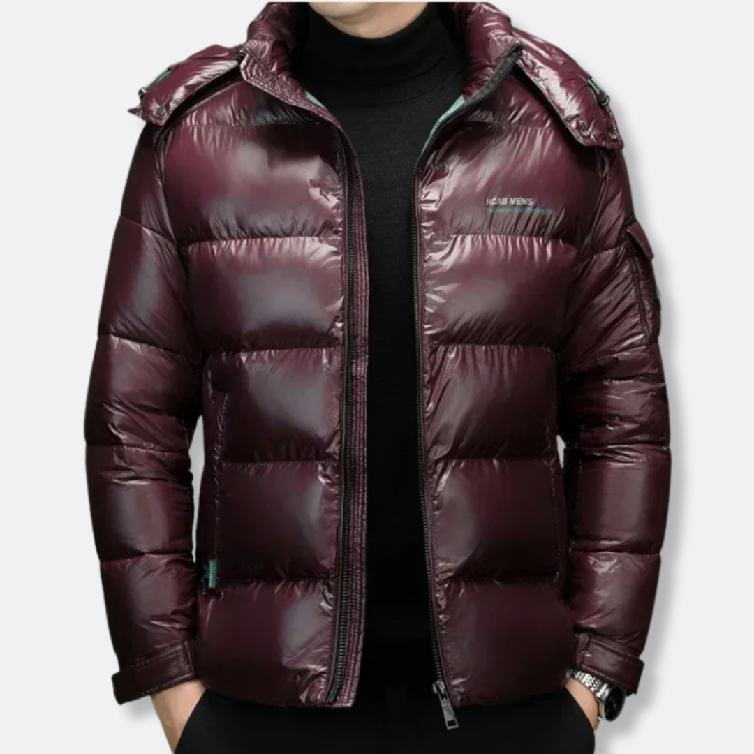 Men's Quilted Puffer Jacket – Regular Fit – Stand-Up Collar – Zipper Closure Red