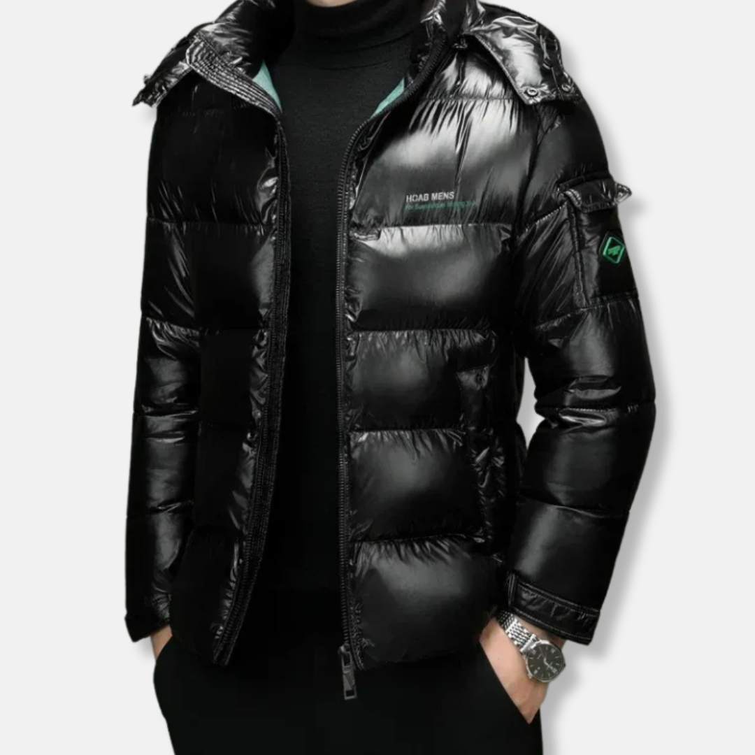 Men's Quilted Puffer Jacket – Regular Fit – Stand-Up Collar – Zipper Closure Black