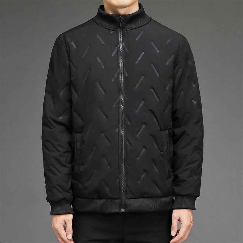 Men's Quilted Puffer Jacket – Regular Fit – Stand-up Collar – Ribbed Trims Black