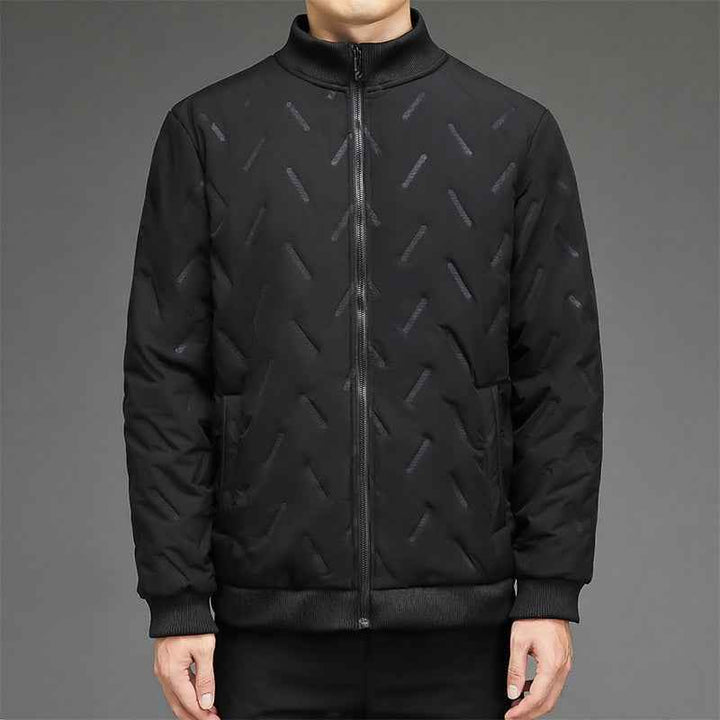 Men's Quilted Puffer Jacket – Regular Fit – Stand-up Collar – Ribbed Trims Black